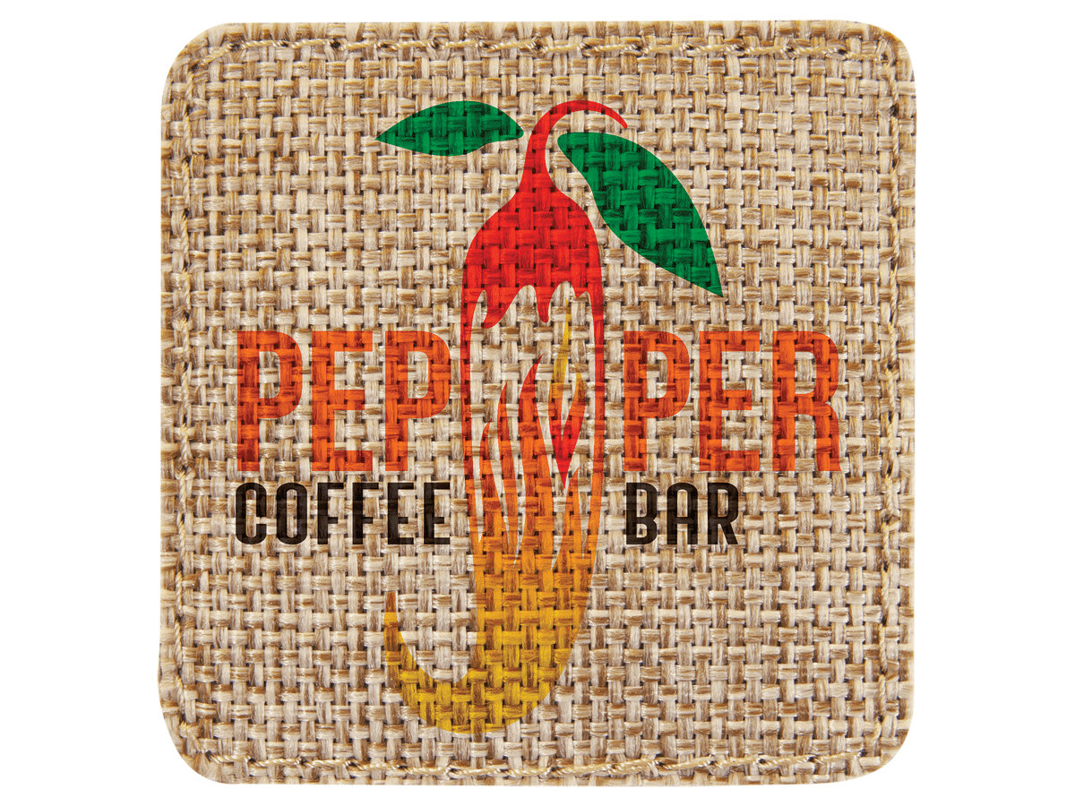 Sublimated burlap patch with full-color print