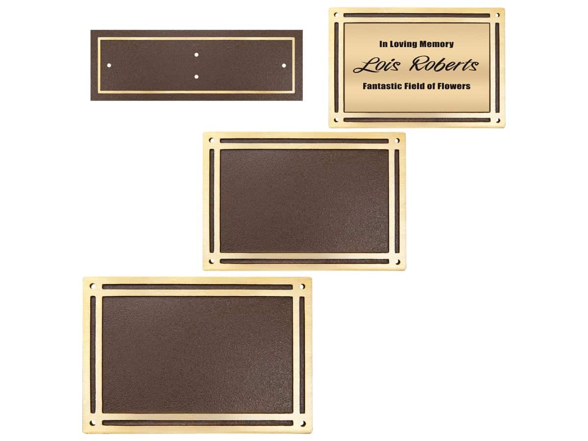 Cast aluminum plaques in bronze and gold finishes