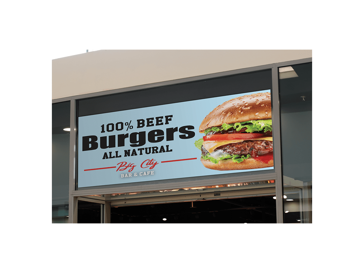Large-format printed poster mounted on a restaurant wall
